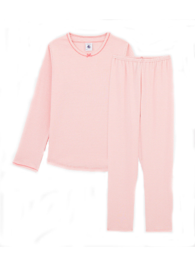 Petit Bateau Pyjama Ringelmuster rosa weiß für kleine Mädchen