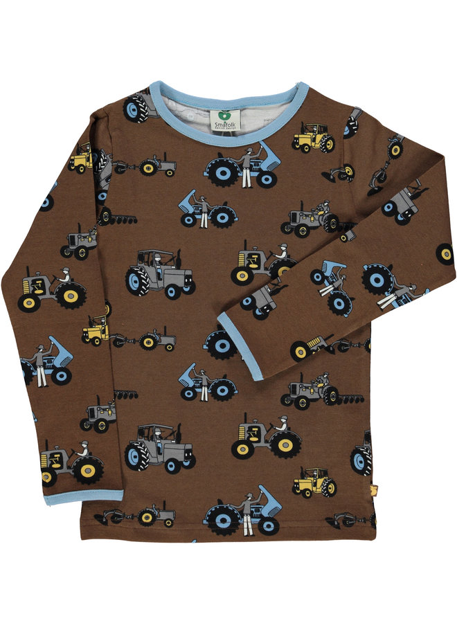 SMAFOLK Langarmshirt allover Traktor braun