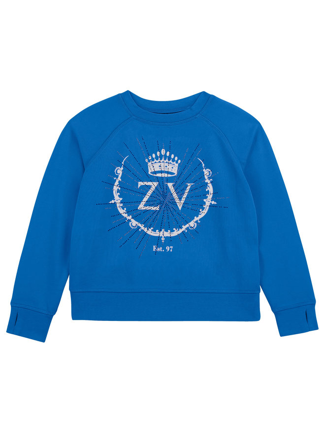 Zadig & Voltaire Sweatshirt blau mit Markenkürzel und Strass