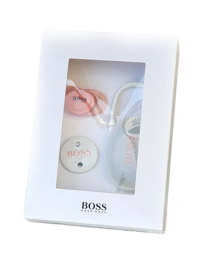 HUGO BOSS Schnullerset mit Box und Schnullerband rosa