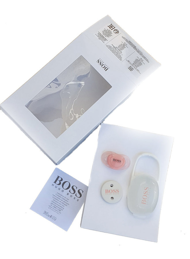 HUGO BOSS Schnullerset mit Box und Schnullerband rosa