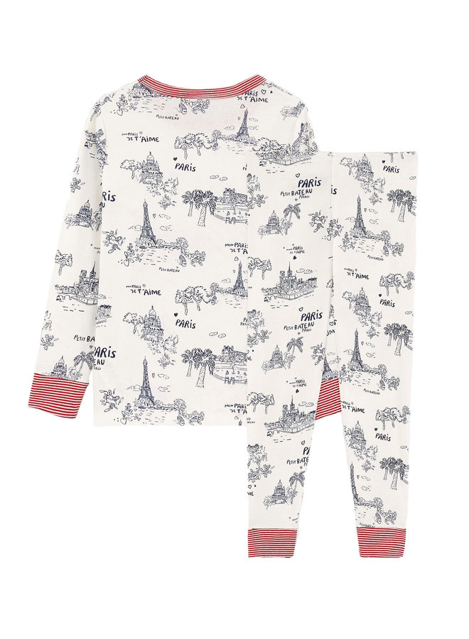 Petit Bateau Pyjama Paris Print creme blau