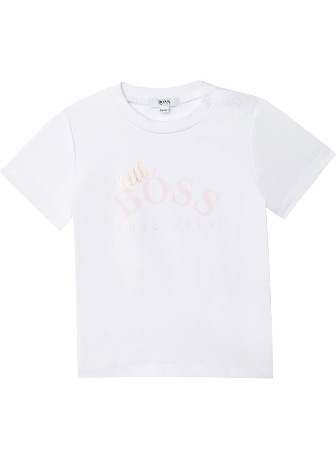 HUGO BOSS Baby T-Shirt Logo Little Boss weiß rosegold