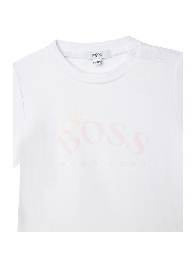 HUGO BOSS Baby T-Shirt Logo Little Boss weiß rosegold