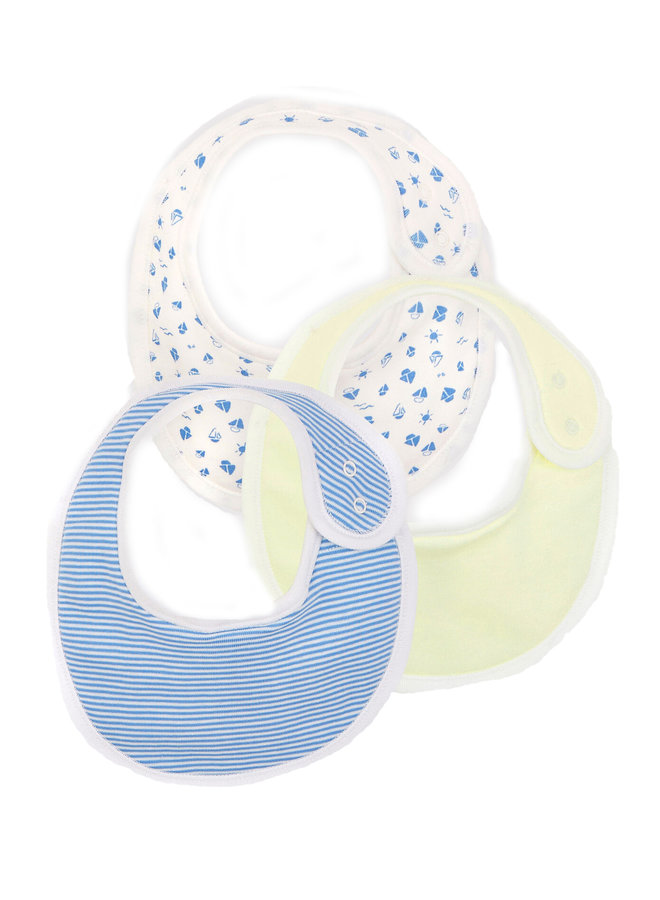 Petit Bateau 3er Set Lätzchen / Bibs aus Rippstrick blau creme