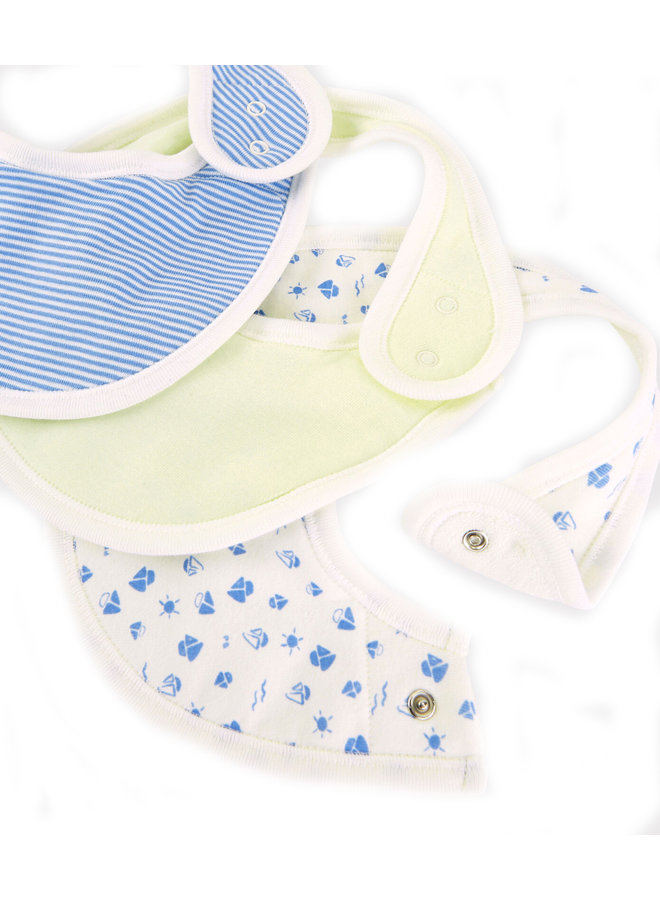 Petit Bateau 3er Set Lätzchen / Bibs aus Rippstrick blau creme