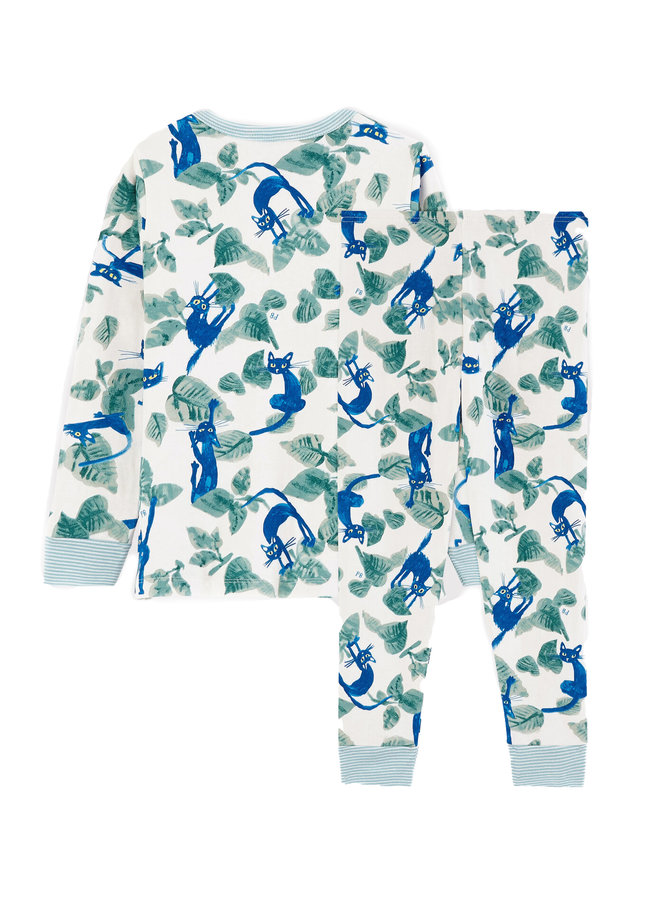 Petit Bateau Pyjama Katzen Print blau / grün