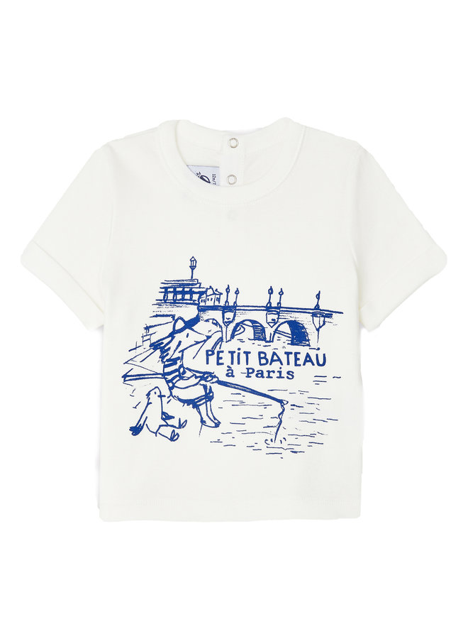 Petit Bateau T-Shirt creme mit Möwe Hund und Paris Print