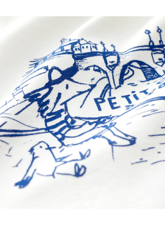 Petit Bateau T-Shirt creme mit Möwe Hund und Paris Print