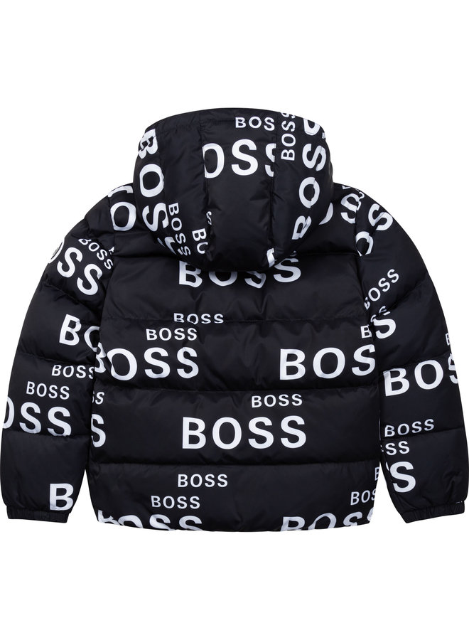 HUGO BOSS Kids Daunenjacke / Pufferjacket allover Logo schwarz