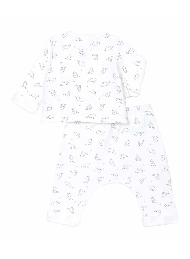 Petit Bateau 2-teiliges Babyset mit Allover Biber Print creme