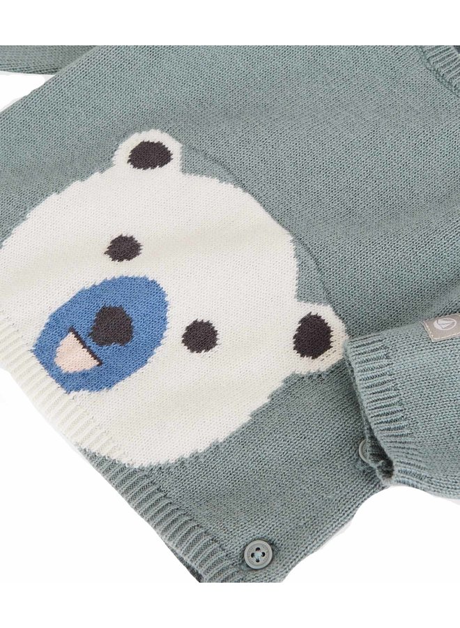 Petit Bateau Baby Cardigan mit Bärenmotiv blaugrün