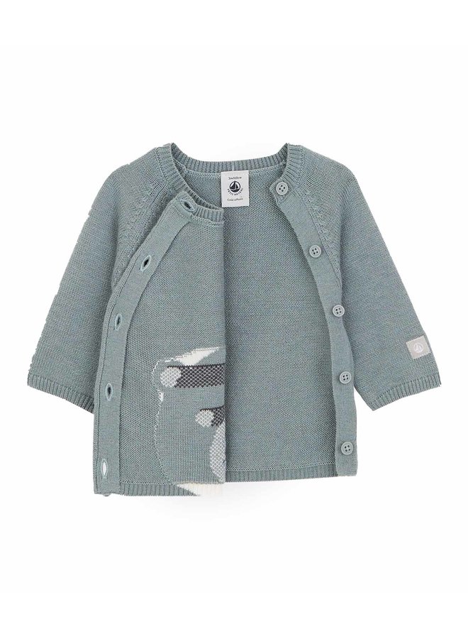 Petit Bateau Baby Cardigan mit Bärenmotiv blaugrün