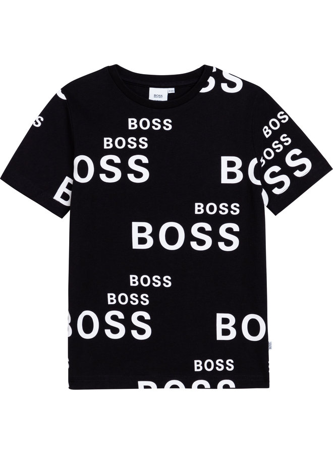 HUGO BOSS Kinder T-Shirt schwarz allover Logoprint