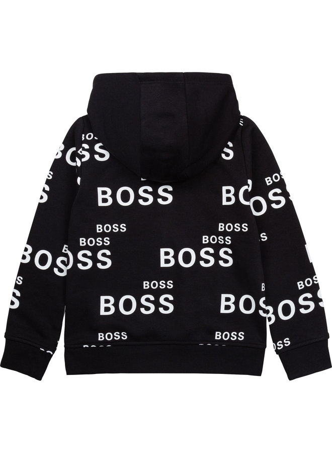 HUGO BOSS Kinder Kapuzen-Sweatshirt schwarz allover Logoprint