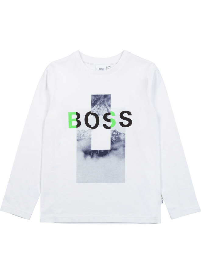 HUGO BOSS  Langarmshirt / Longsleeve weiß Logo