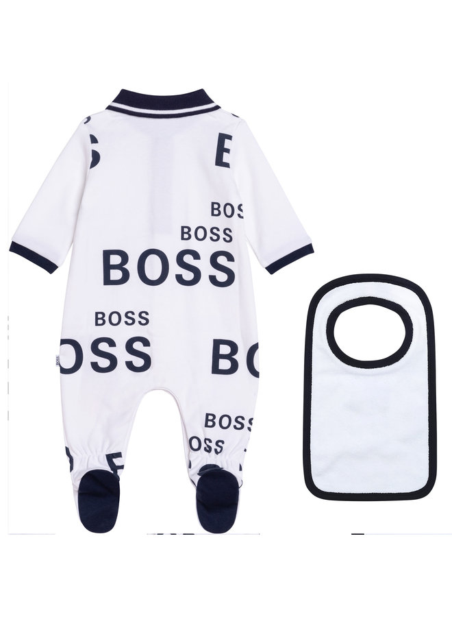 HUGO BOSS Baby Kombination weiß blau Strampler und Lätzchen