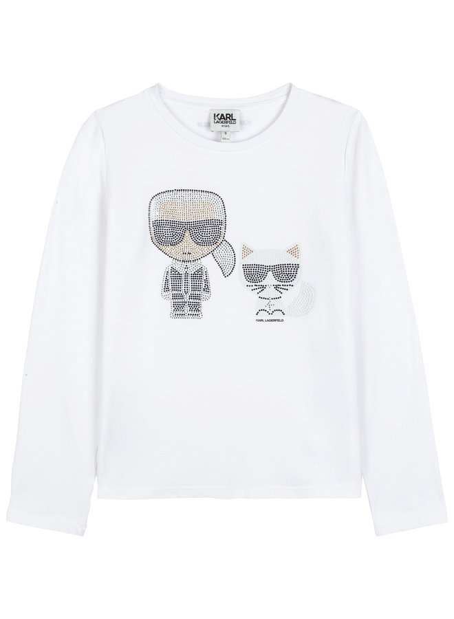 KARL LAGERFELD KIDS Longsleeve Karl& Choupette weiß  Strass