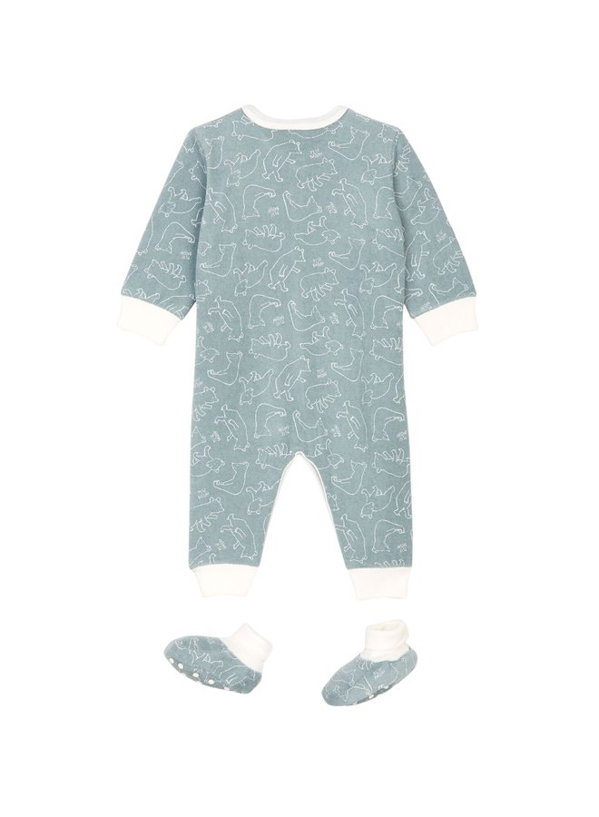 Petit Bateau Anzug mit Schühchen Frottee blaugrau allover Bären