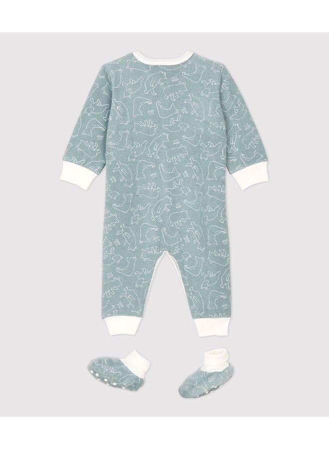 Petit Bateau Anzug mit Schühchen Frottee blaugrau allover Bären