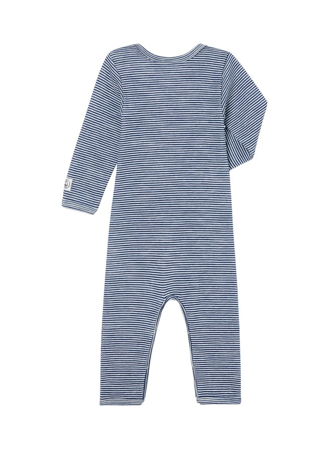 Petit Bateau Strampler Bodysuit warm aus Wolle und Baumwolle blau weiß