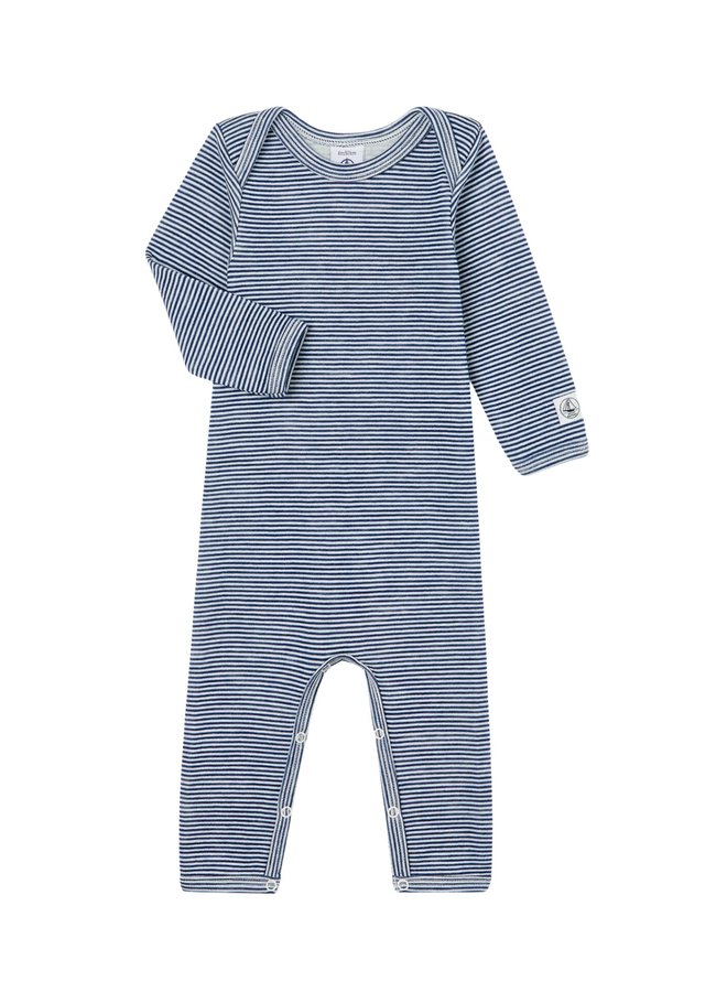 Petit Bateau Strampler Bodysuit warm aus Wolle und Baumwolle blau weiß