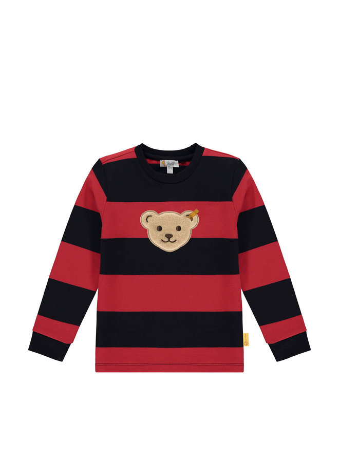 Steiff Sweatshirt Quietscher Blockstreifen  mit Teddy-Applikation navy rot