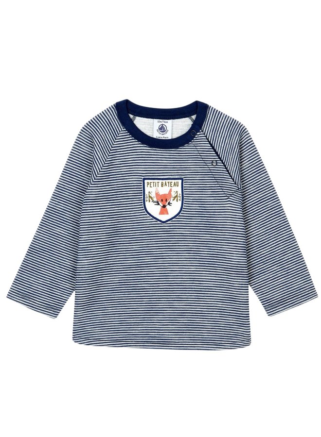 Petit Bateau warmes Langarmshirt Streifen blau weiß mit Fuchs Applikation