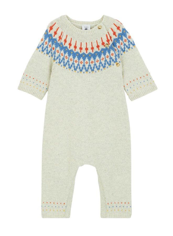 Petit Bateau weicher Baby Overall mit Jacquard-Strick beige