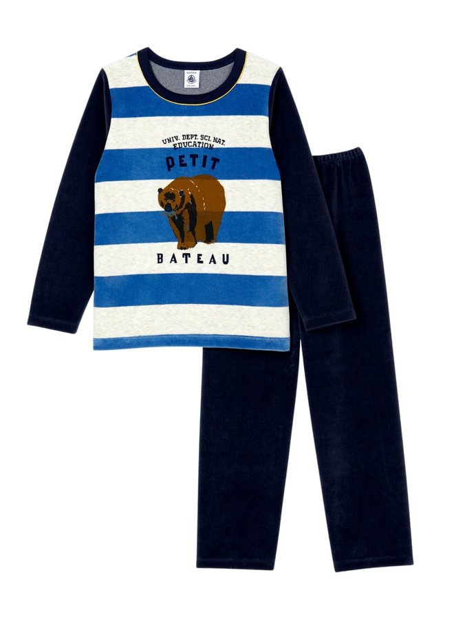 Petit Bateau Samt Pyjama Bär Blockstreifen