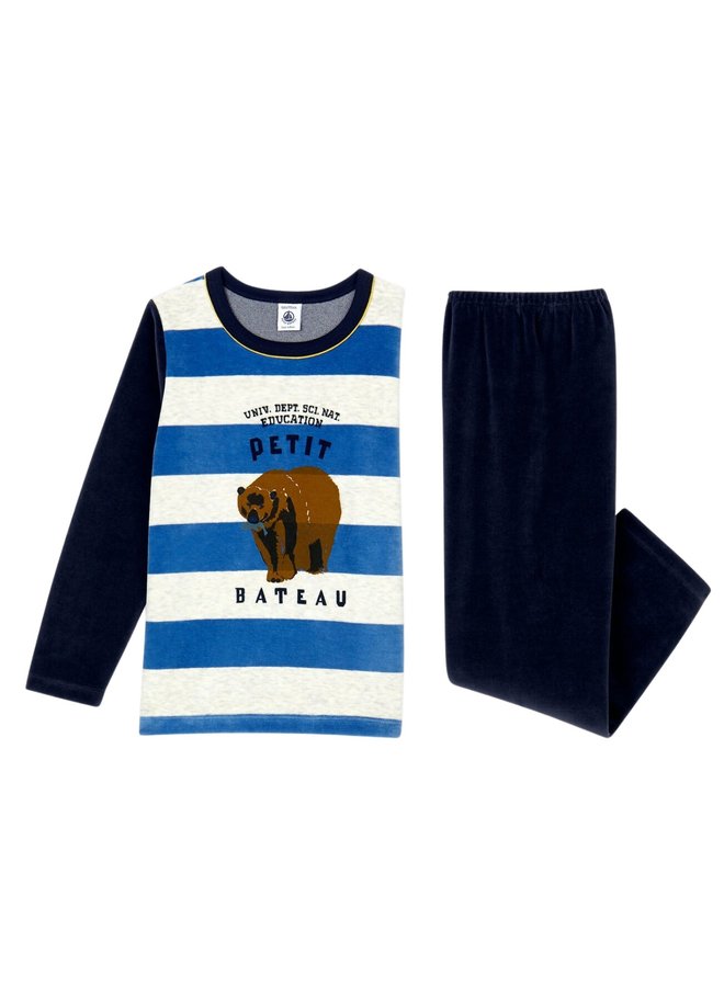 Petit Bateau Samt Pyjama Bär Blockstreifen