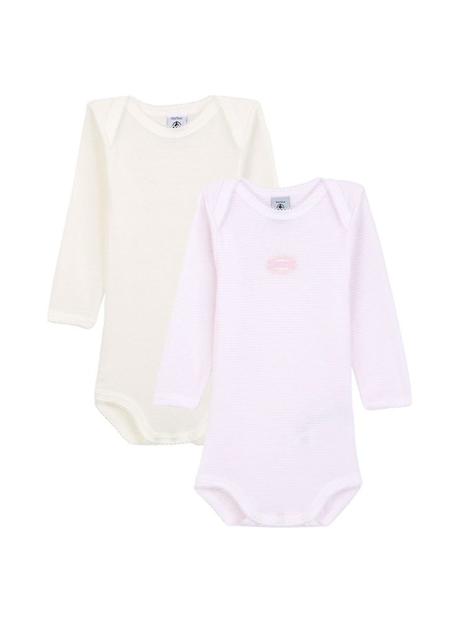 Petit Bateau Baby Bodyset  Mädchen 2 Teile rosa creme langärmlig