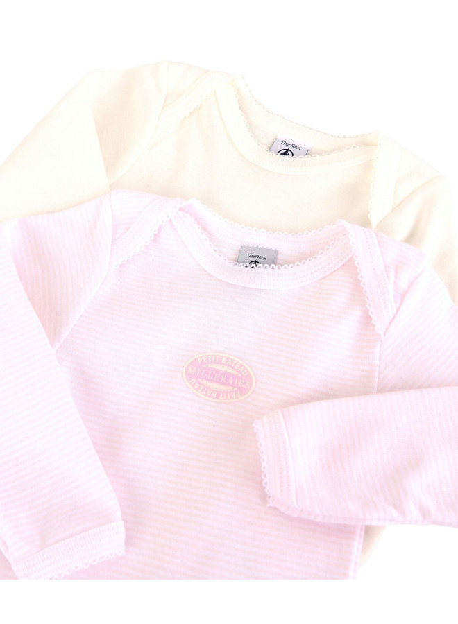 Petit Bateau Baby Bodyset  Mädchen 2 Teile rosa creme langärmlig