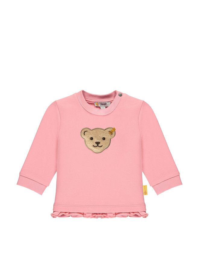 Steiff Baby Sweatshirt rosa / peony mit Teddy-Applikation und Rüschen