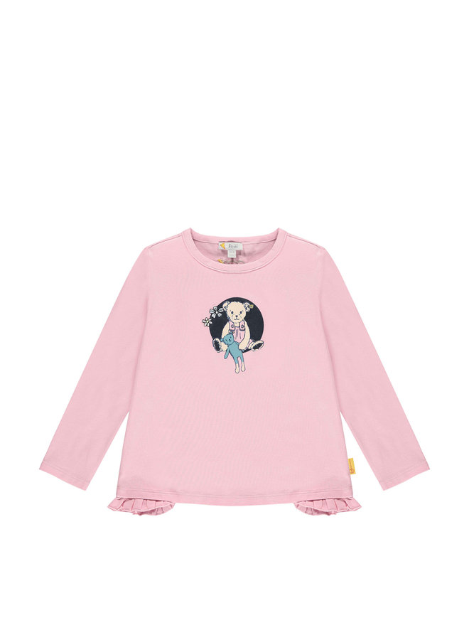 Steiff Langarmshirt rosa mit Teddyprint und Teddy-Applikation