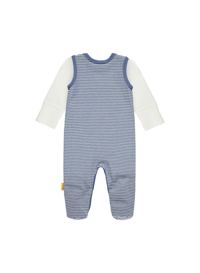 Steiff Set gestreifter Strampler und Longsleeve Teddy blau