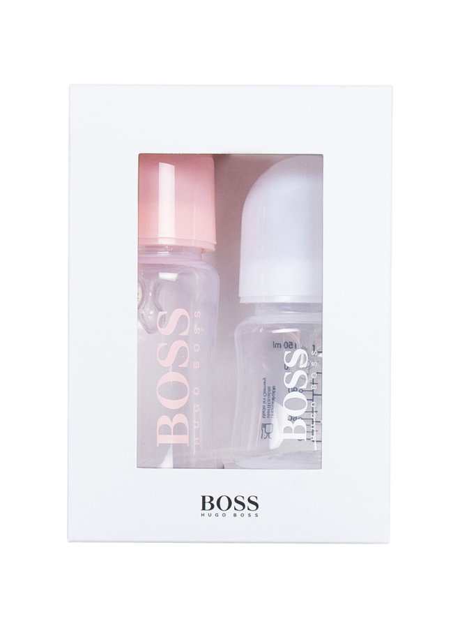 Hugo Boss Designer Baby Flaschen im 2 er Set mit Logo in rosa und weiß tolles Geschenk