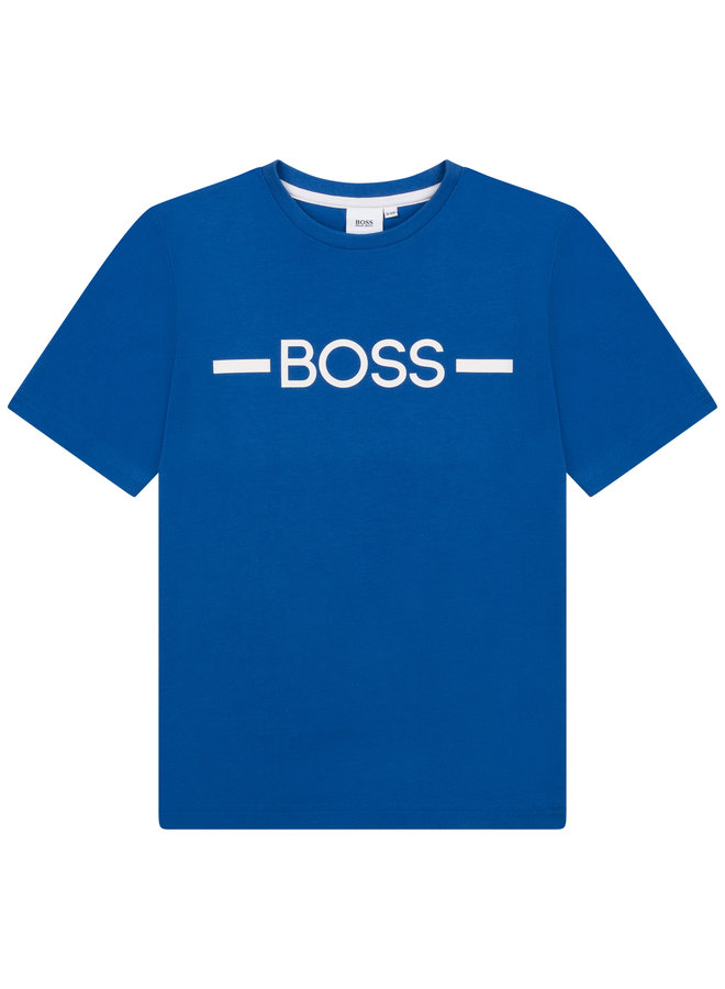 HUGO BOSS Kinder T-Shirt blau mit  Logo - Flock