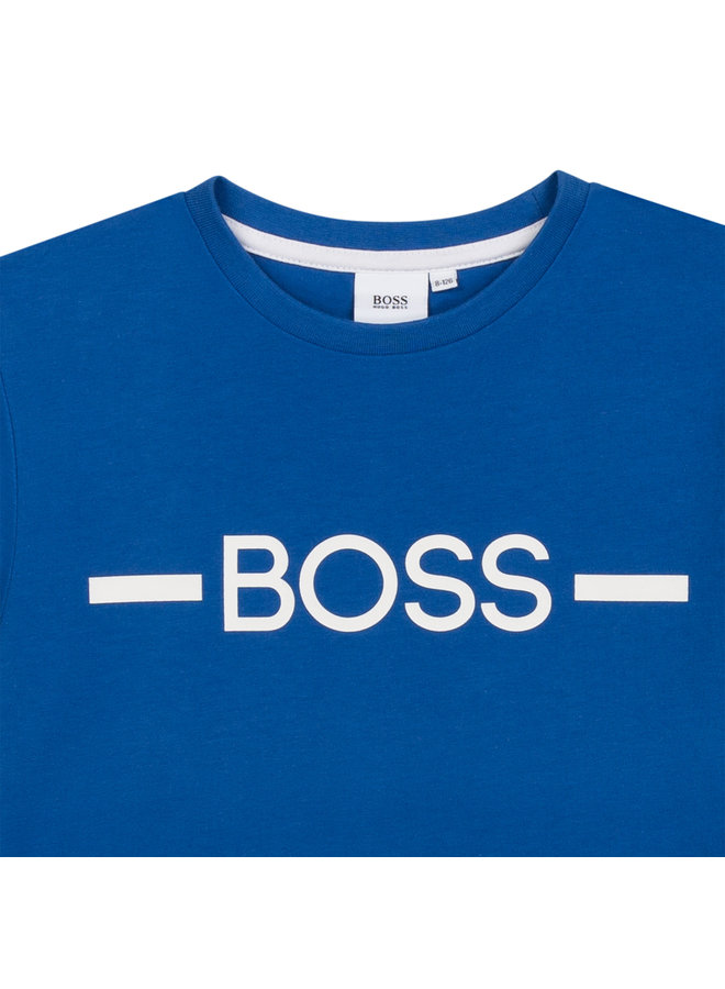 HUGO BOSS Kinder T-Shirt blau mit  Logo - Flock