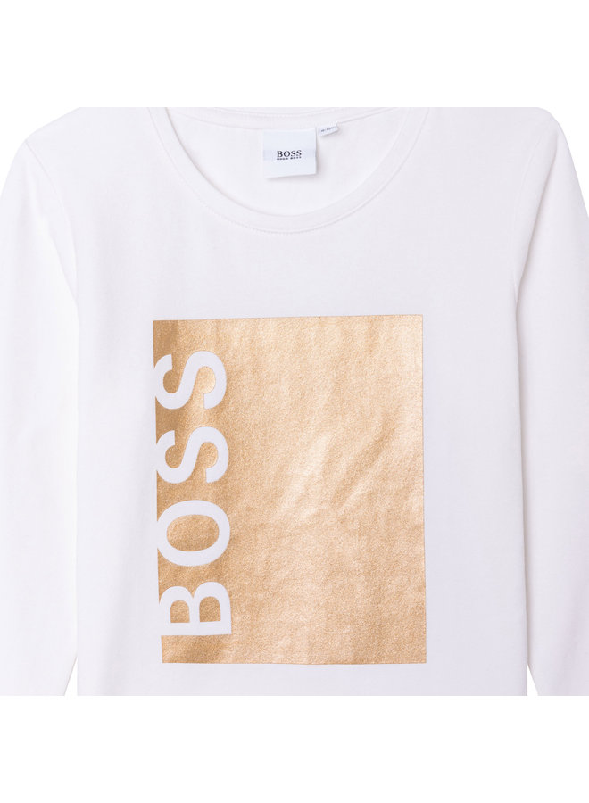 HUGO BOSS Mädchen Longsleeve weiß gold  mit großem Logo