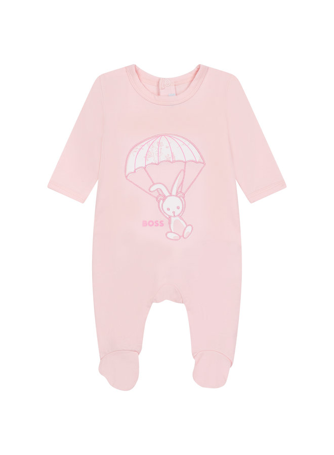 BOSS Baby Strampler rosa mit Hasenapplikation und Logo