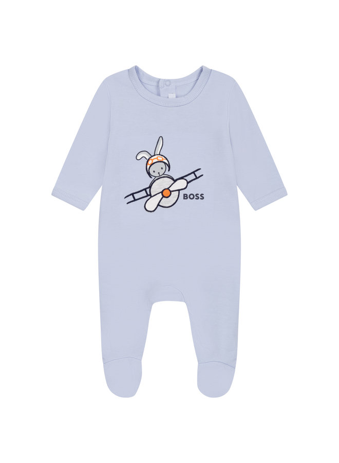 BOSS Baby Strampler hellblau  mit Hasenapplikation und Logo