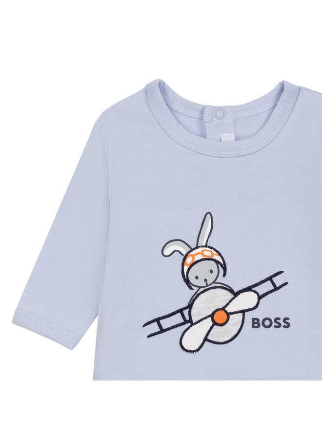 BOSS Baby Strampler hellblau  mit Hasenapplikation und Logo