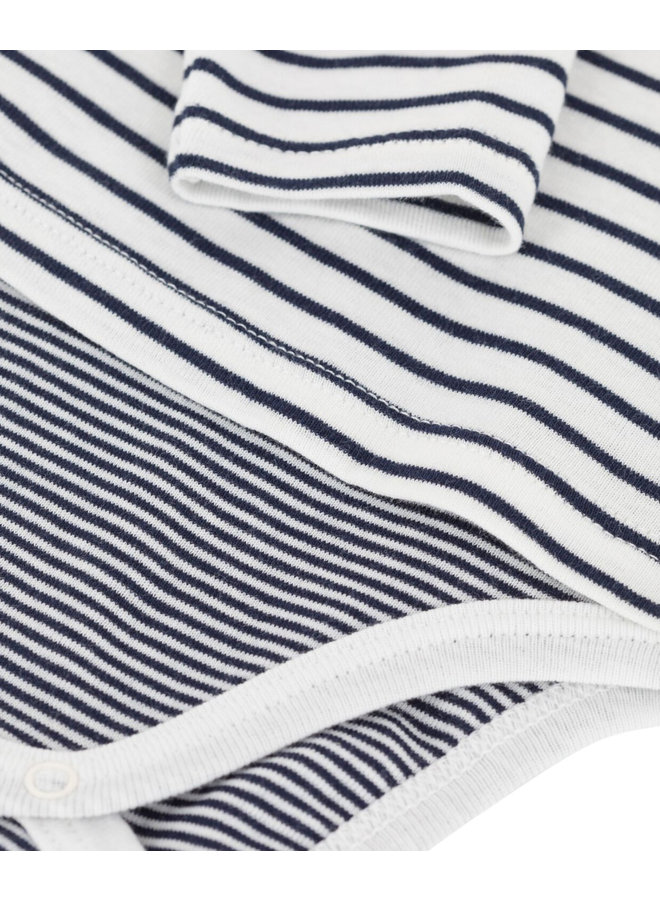 Petit Bateau gestreifter Baby Body langärmlig Jungen blau/weiß