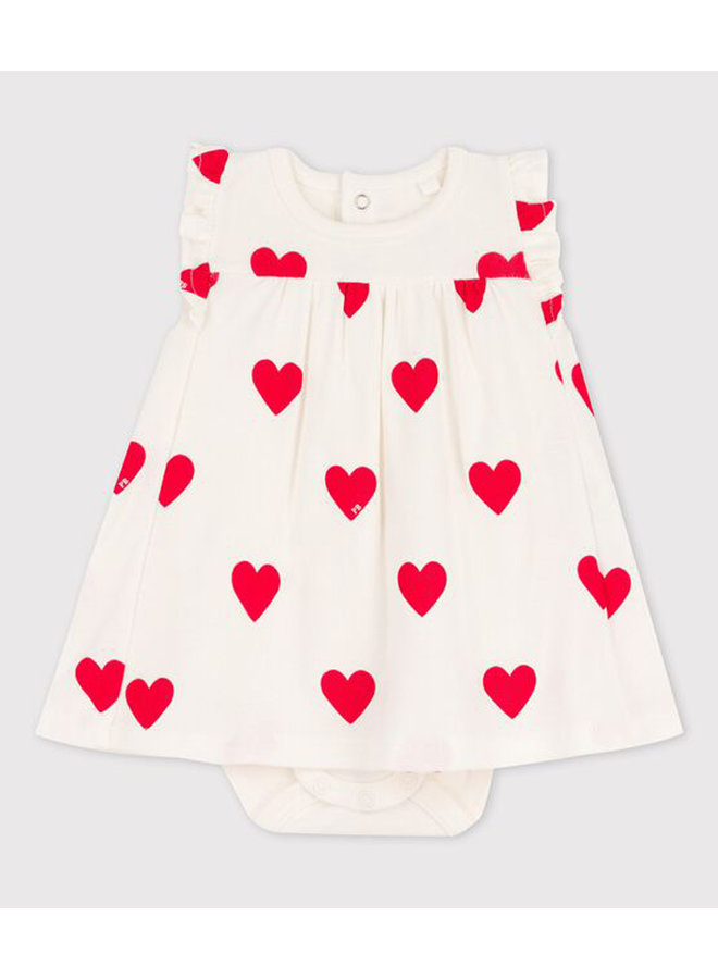 Petit Bateau Baby Body-Kleid weiß  aus Bio-Baumwolle mit Herzen ohne Ärmel aus Bio-Baumwolle