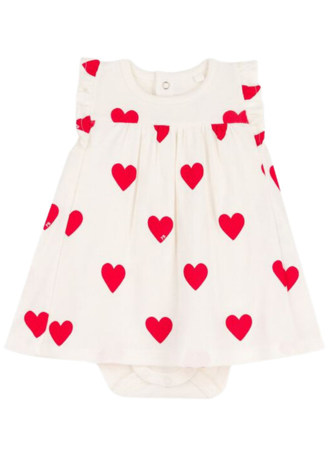 Petit Bateau Baby Body-Kleid weiß  aus Bio-Baumwolle mit Herzen ohne Ärmel aus Bio-Baumwolle