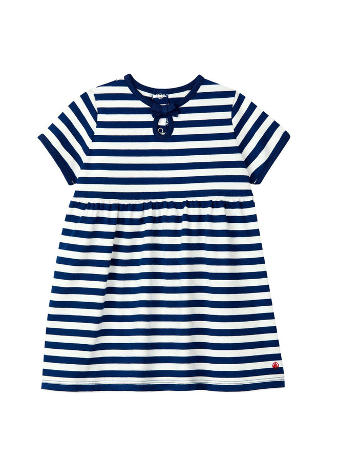 Petit Bateau kurzärmeliges  gestreiftes Baby Kleid in blau/weiß  aus Jersey