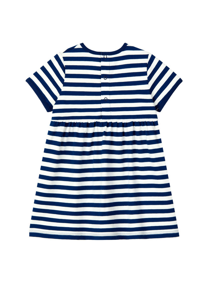 Petit Bateau kurzärmeliges  gestreiftes Baby Kleid in blau/weiß  aus Jersey