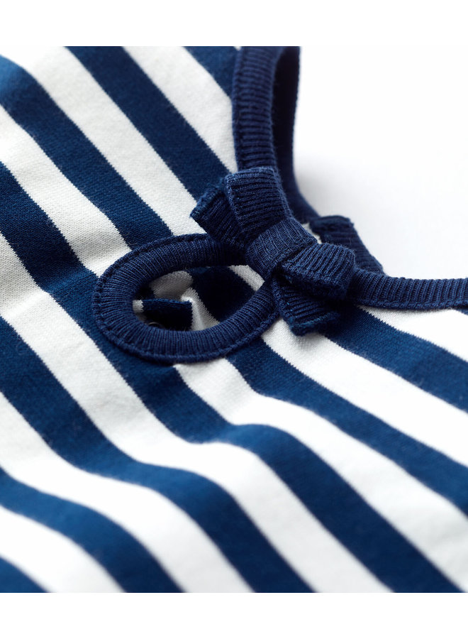 Petit Bateau kurzärmeliges  gestreiftes Baby Kleid in blau/weiß  aus Jersey