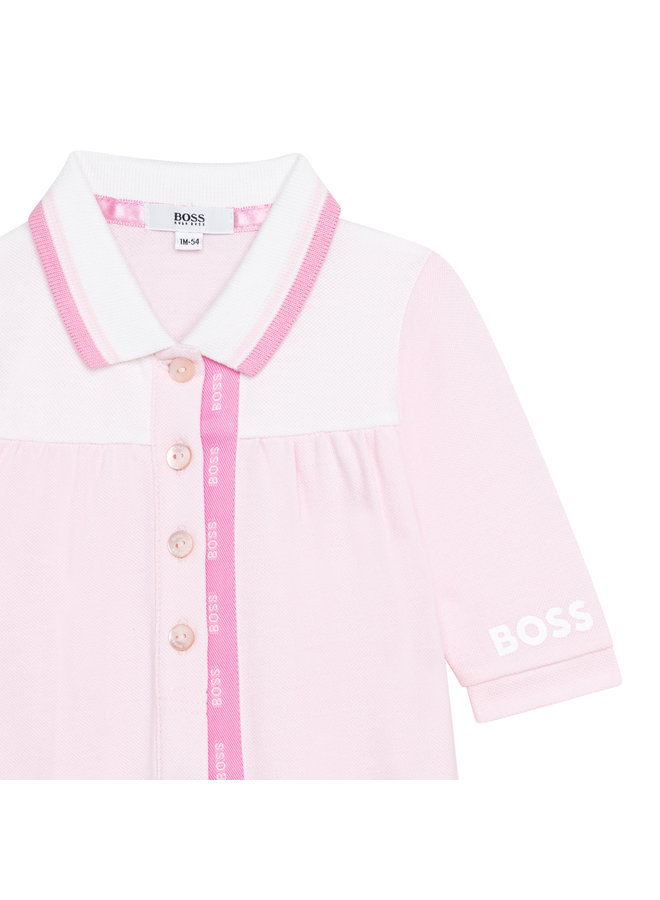 BOSS Baby Strampler Schlafanzug rosa mit weißem Kragen